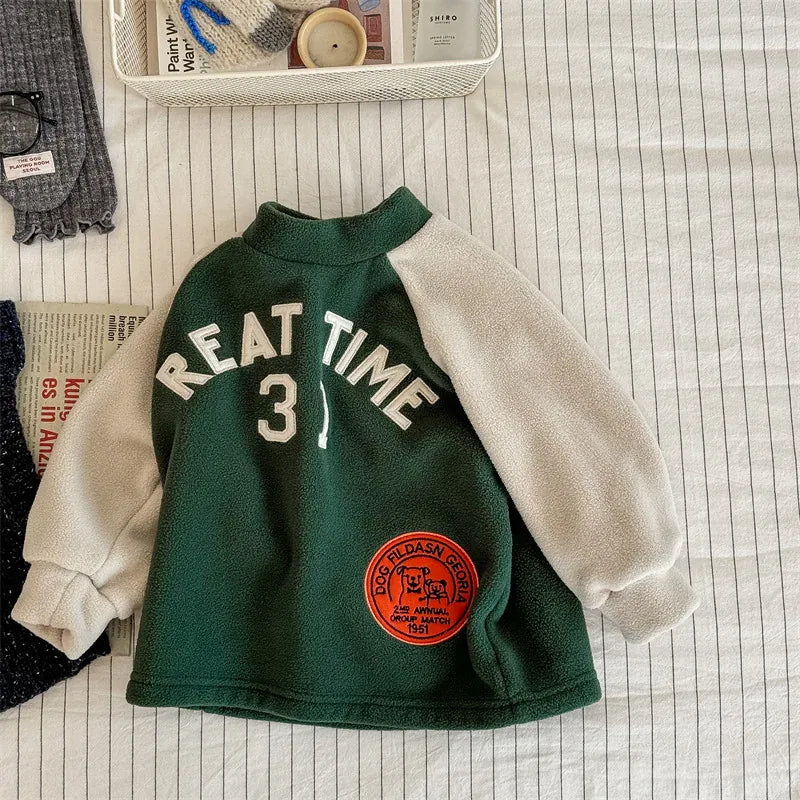 長袖Tシャツ Green / 12M  80CM キッズトップス ロゴワッペンフリースラグラン長袖プルオーバー【mh-0008441】