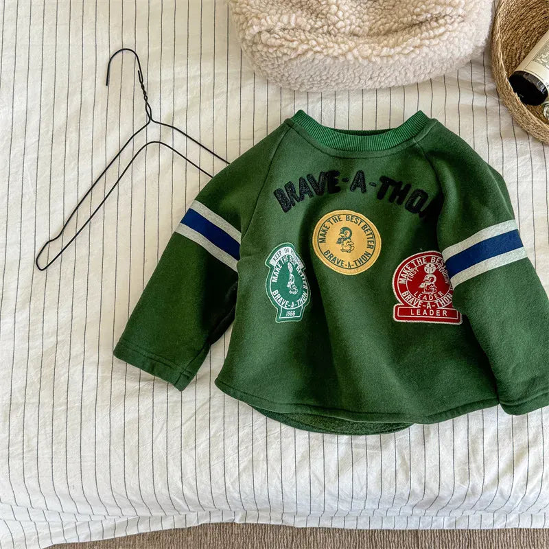 長袖Tシャツ Green / 12M  80CM キッズトップス ワッペンロゴ裏フリース長袖スウェットシャツ【mh0008444】