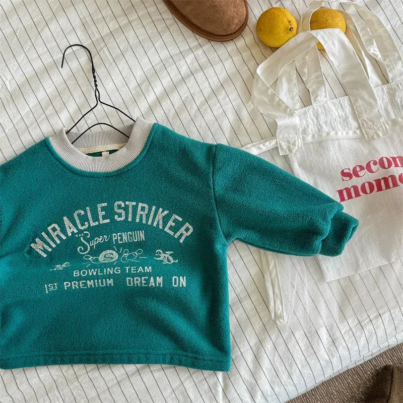 長袖Tシャツ Green / 80cm 9-12M キッズトップス ペンギンレターロゴプリントフリース長袖Tシャツ 3カラー【mh0007568】