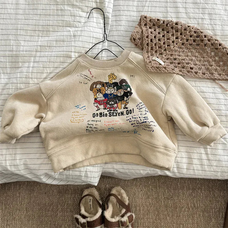 長袖Tシャツ Khaki / 12M  80CM キッズトップス アニマルプリント裏フリース長袖スウェットシャツ【mh0008436】