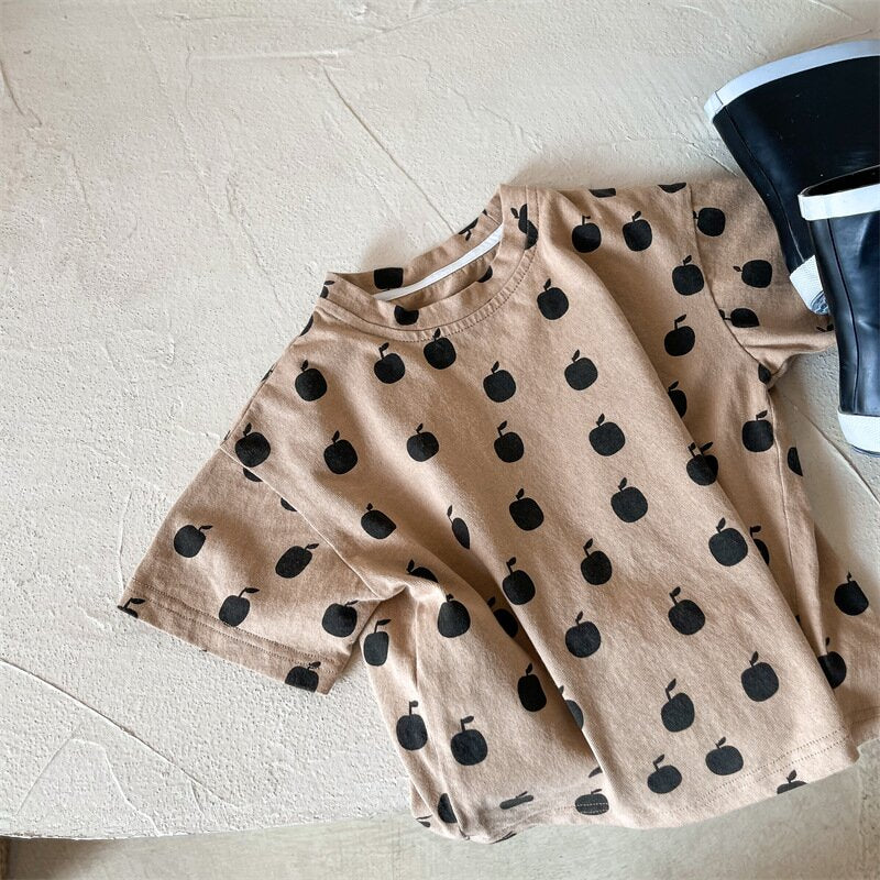 半袖Tシャツ Khaki / 80cm Apple Print Short Sleeve T-Shirt アップルプリント 半袖Tシャツ【mh0012143】