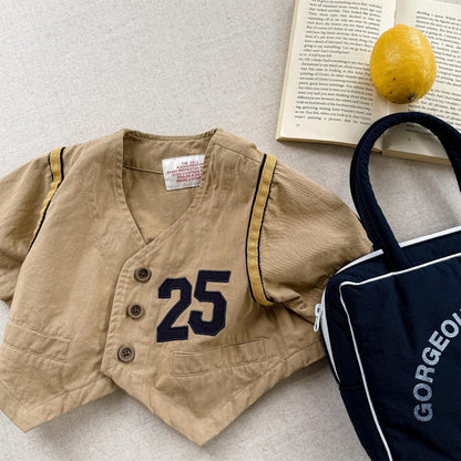 半袖Tシャツ Khaki / 80cm ナンバーロゴベストドッキング半袖シャツ【mh0010145】