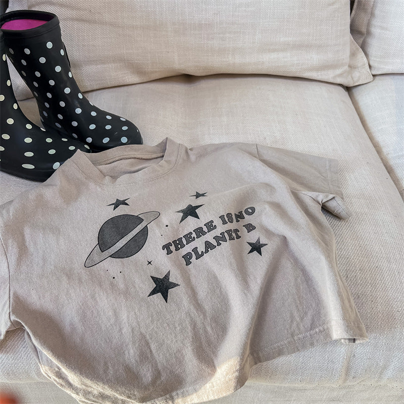 半袖Tシャツ Khaki / 80cm Space Print Short Sleeve T-Shirt 宇宙 スペース 半袖 Tシャツ【mh0012001】