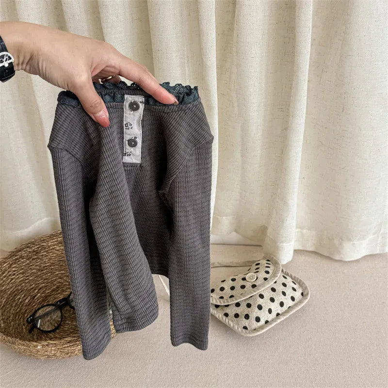 長袖Tシャツ Light Gray / 12M  80CM キッズトップス 長袖Tシャツ レースヘンリーネック 3カラー【mh0006593】