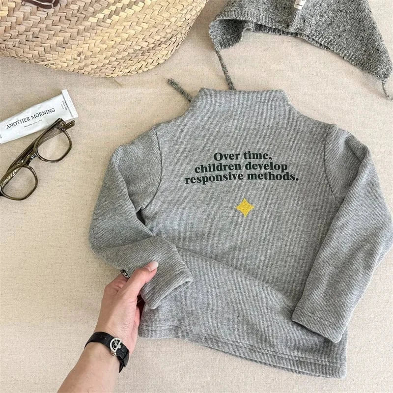 長袖Tシャツ Light Gray / 12M  80CM キッズトップス レターロゴプリントボトルネックハイネック長袖Tシャツ【mh0007957】