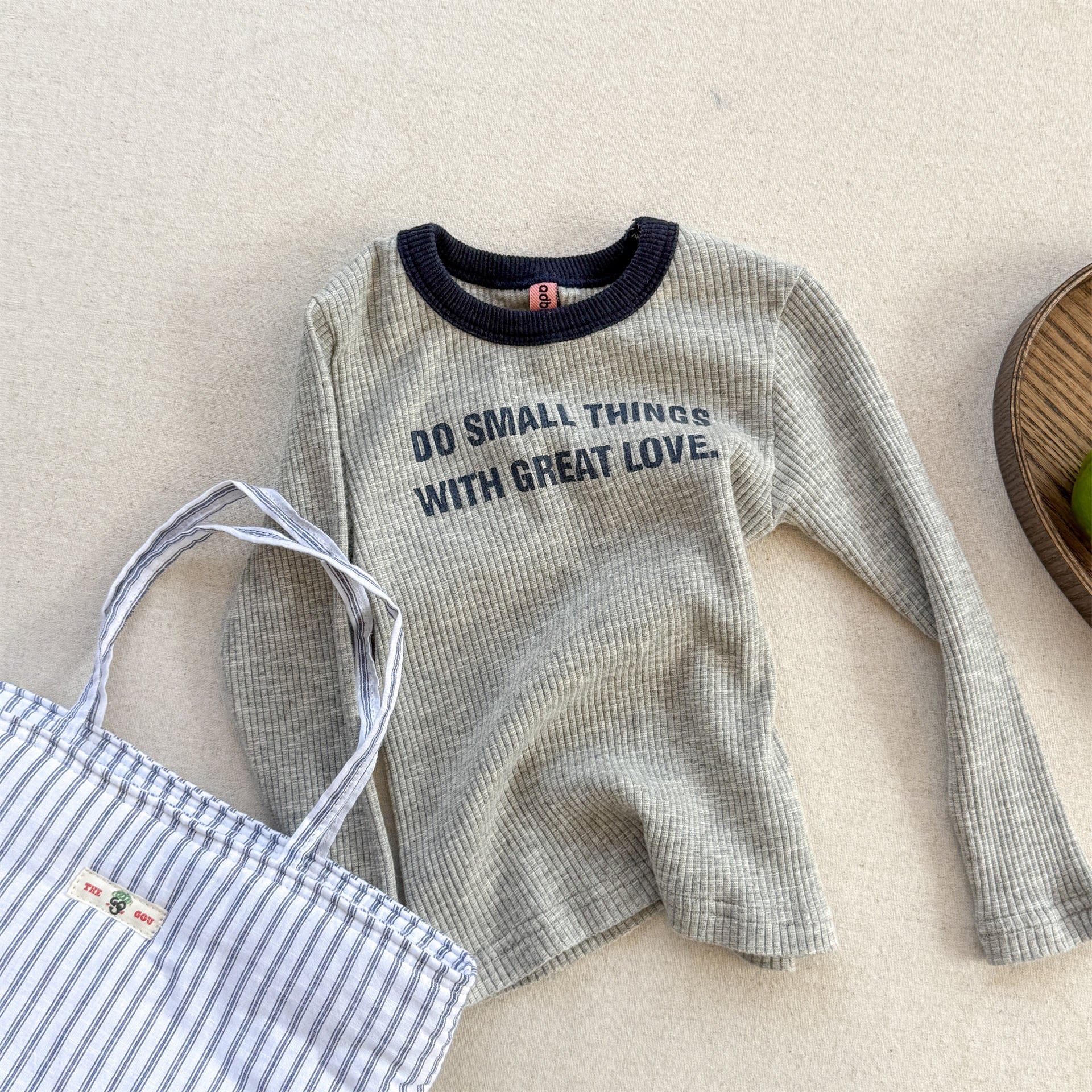 長袖Tシャツ Light Gray / 80cm ロゴプリント長袖リブTシャツダブルカラーパイピングトップス【mh0010914】