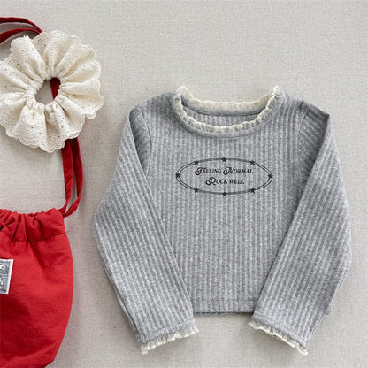 長袖Tシャツ Light Grey / 80cm キッズトップス レースプリントロゴ長袖リブカットソーTシャツ【mh-0008972】