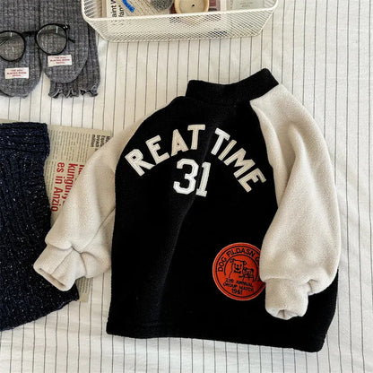 長袖Tシャツ キッズトップス ロゴワッペンフリースラグラン長袖プルオーバー【mh-0008441】