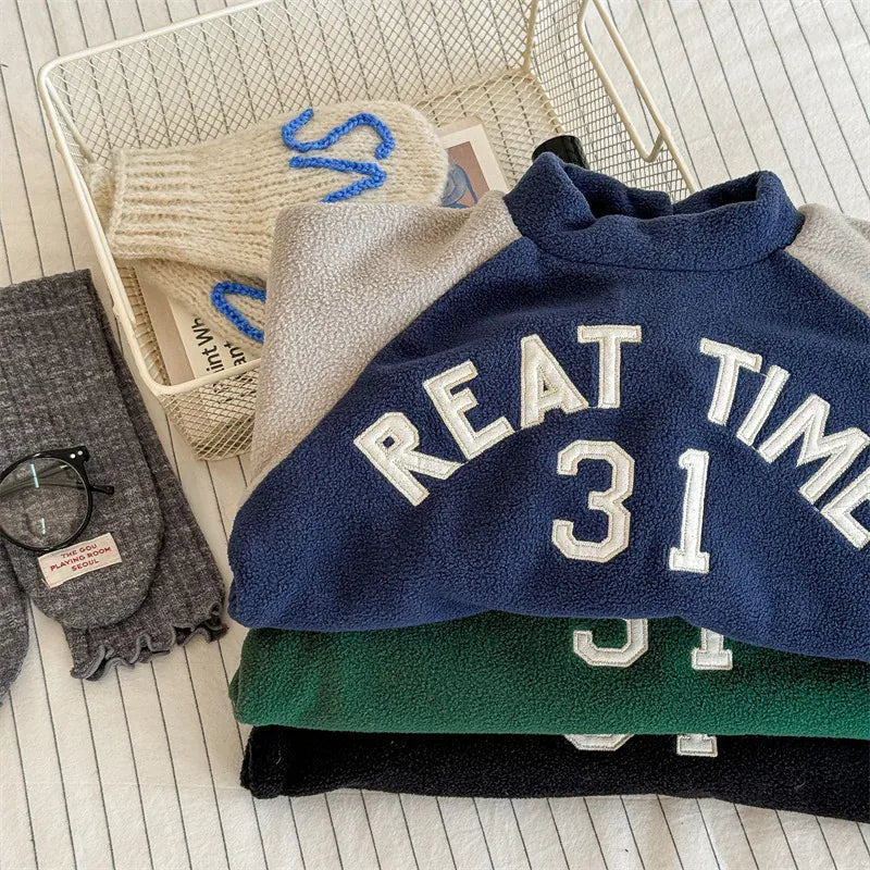 長袖Tシャツ キッズトップス ロゴワッペンフリースラグラン長袖プルオーバー【mh-0008441】