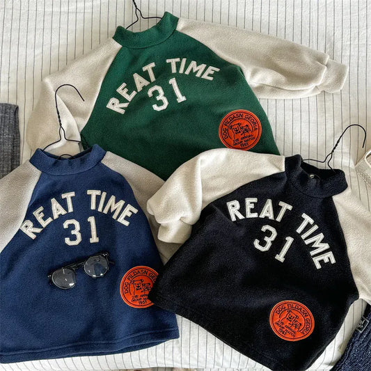 長袖Tシャツ キッズトップス ロゴワッペンフリースラグラン長袖プルオーバー【mh-0008441】