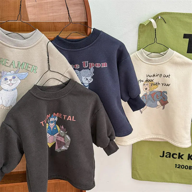 長袖Tシャツ キッズトップス キャラクタープリント裏フリース長袖スウェットシャツ【mh0008198】