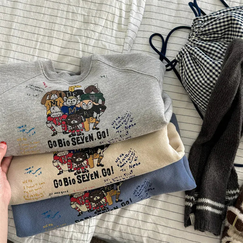 長袖Tシャツ キッズトップス アニマルプリント裏フリース長袖スウェットシャツ【mh0008436】