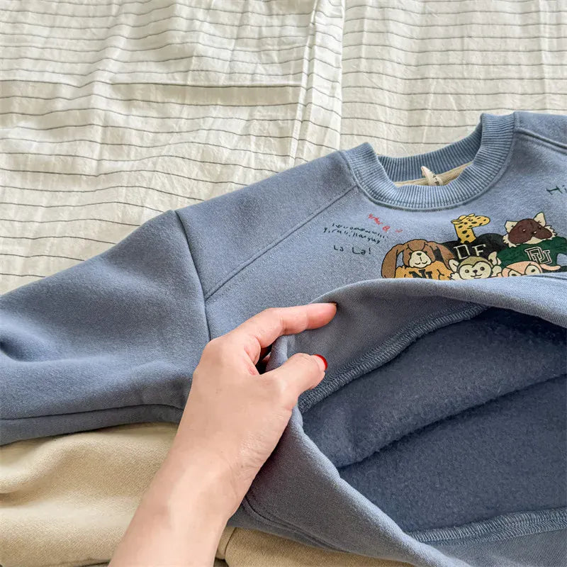 長袖Tシャツ キッズトップス アニマルプリント裏フリース長袖スウェットシャツ【mh0008436】