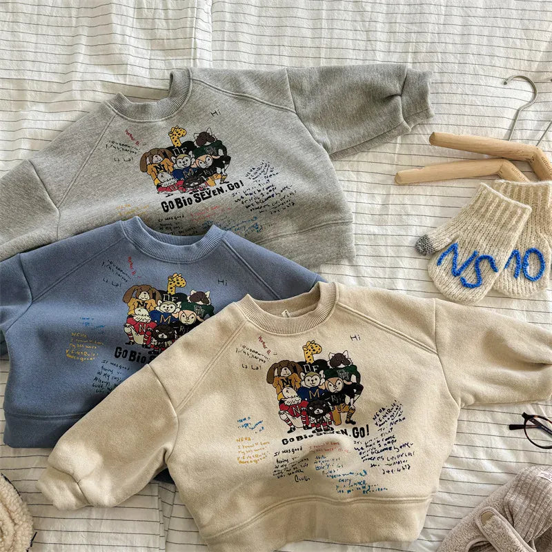 長袖Tシャツ キッズトップス アニマルプリント裏フリース長袖スウェットシャツ【mh0008436】