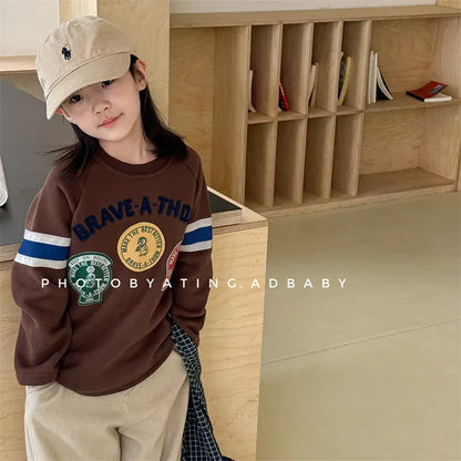 長袖Tシャツ キッズトップス ワッペンロゴ裏フリース長袖スウェットシャツ【mh0008444】