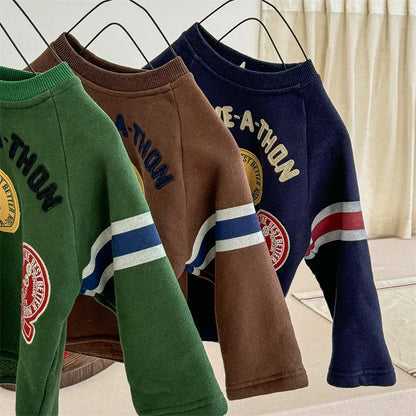 長袖Tシャツ キッズトップス ワッペンロゴ裏フリース長袖スウェットシャツ【mh0008444】