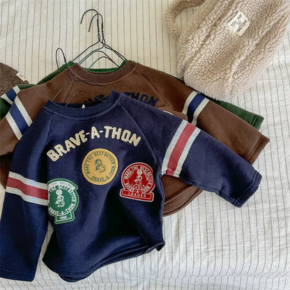 長袖Tシャツ キッズトップス ワッペンロゴ裏フリース長袖スウェットシャツ【mh0008444】