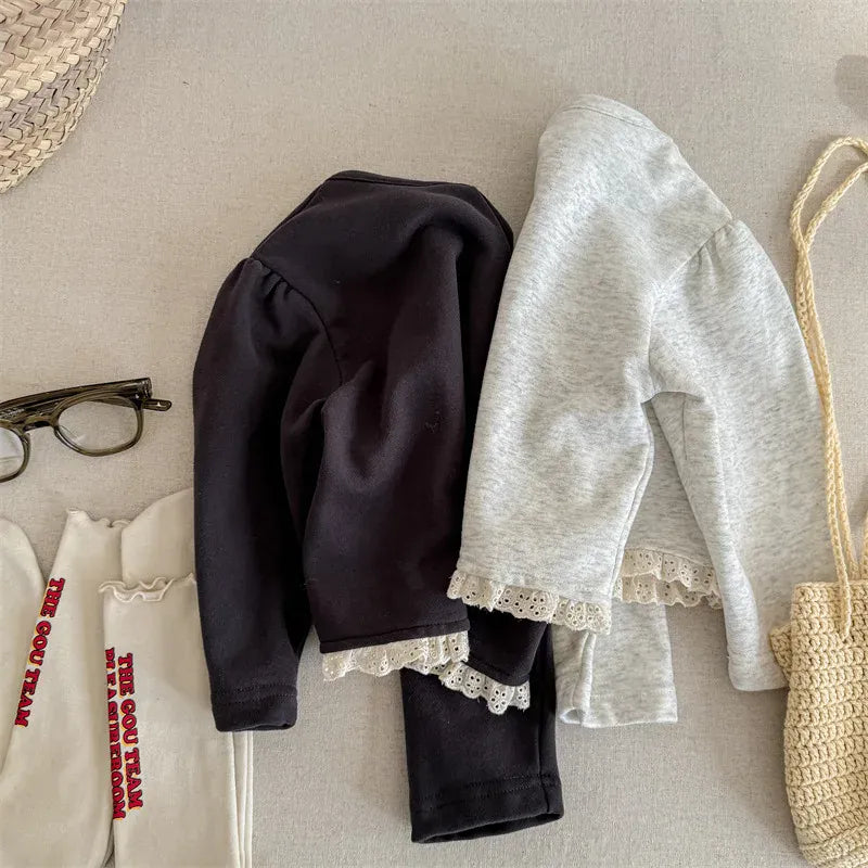 長袖Tシャツ キッズトップス レトロフラワープリント裾フリル長袖パフスリーブスウェットシャツ【mh0008652】