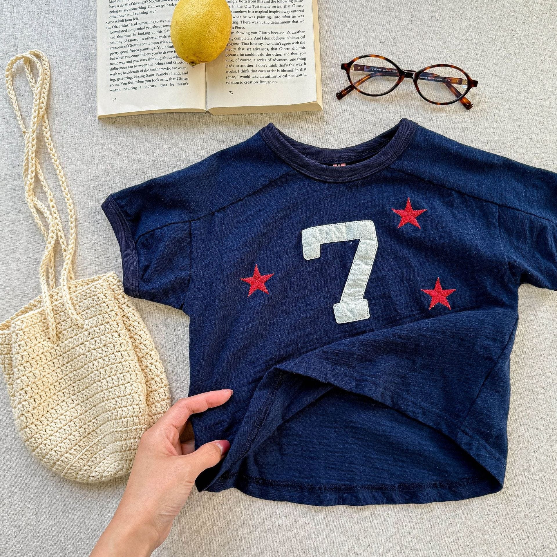 半袖Tシャツ Navy / 80cm ナンバースターロゴプリントパッチワークラグラン半袖Tシャツ【mh0009382】