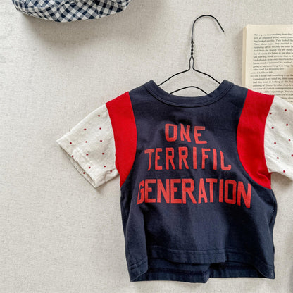 半袖Tシャツ Navy / 80cm レターロゴパッチワーク半袖Tシャツ【mh0010144】