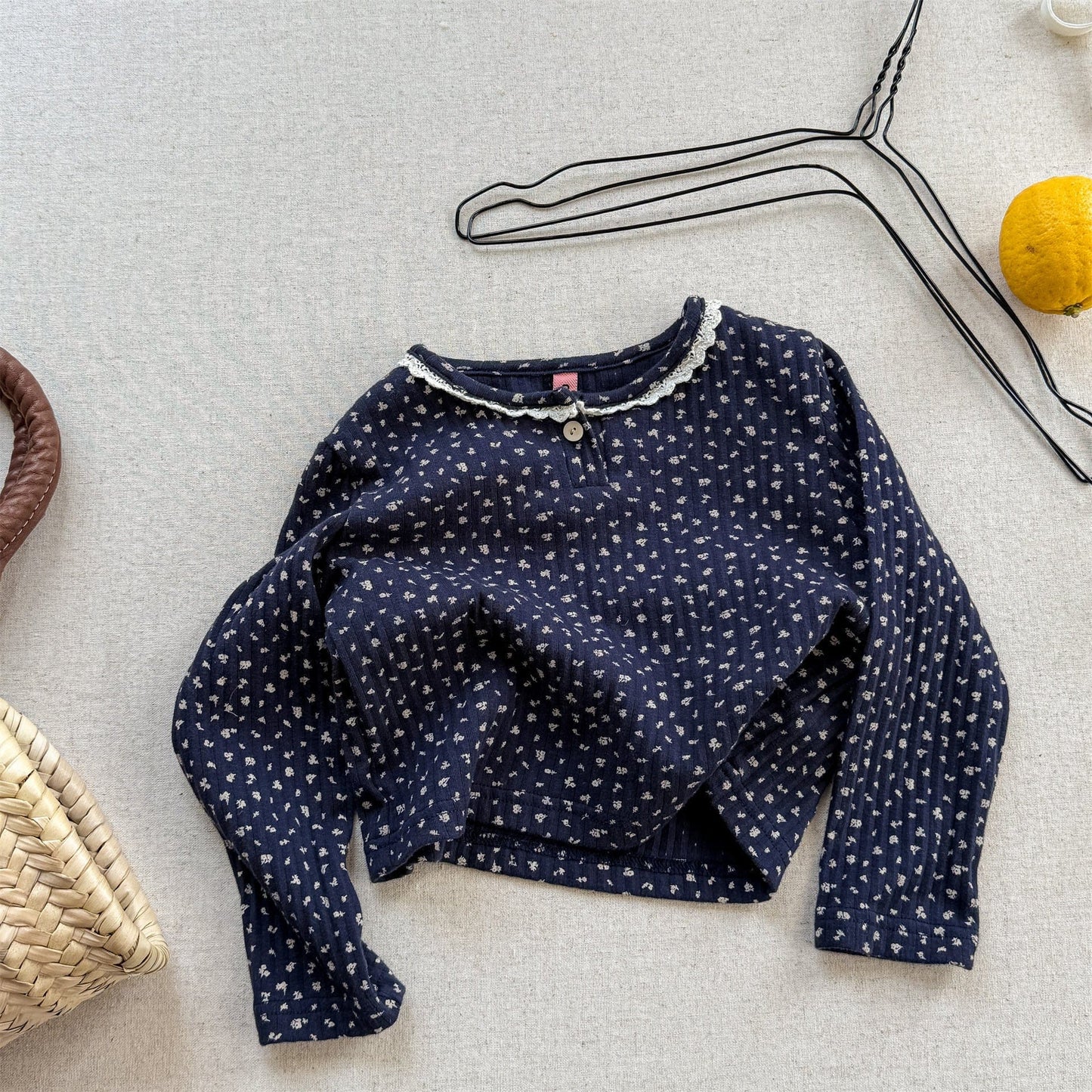 長袖Tシャツ Navy / 80cm フラワー小花柄プリント長袖Tシャツカットソー【mh0010631】