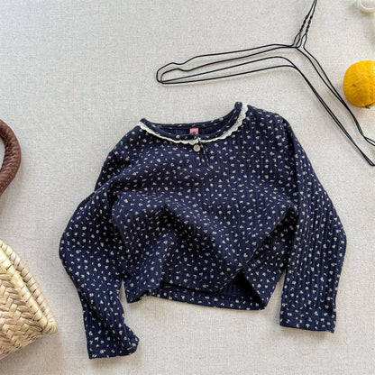 長袖Tシャツ Navy / 80cm フラワー小花柄プリント長袖Tシャツカットソー【mh0010631】