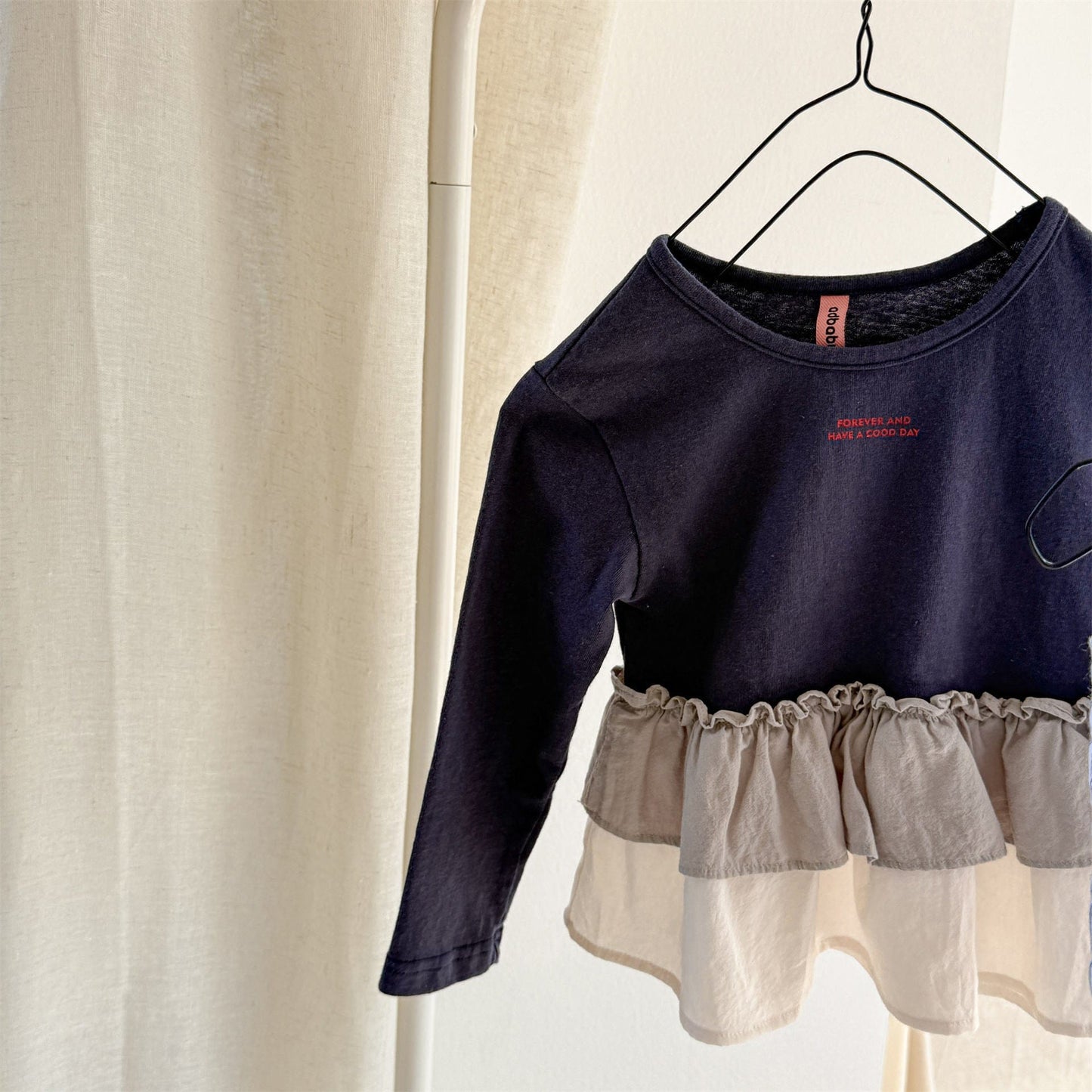 長袖Tシャツ Navy / 80cm フリル裾リブ長袖Tシャツチュニックカットソー【mh0010803】