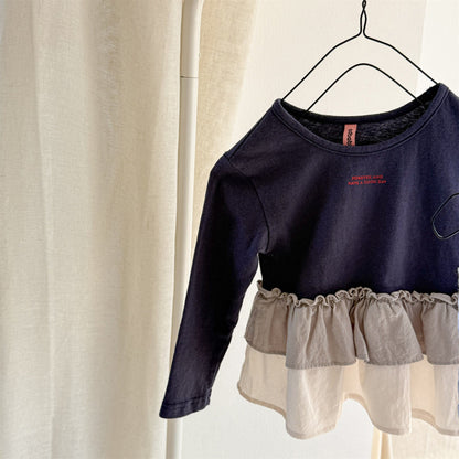 長袖Tシャツ Navy / 80cm フリル裾リブ長袖Tシャツチュニックカットソー【mh0010803】