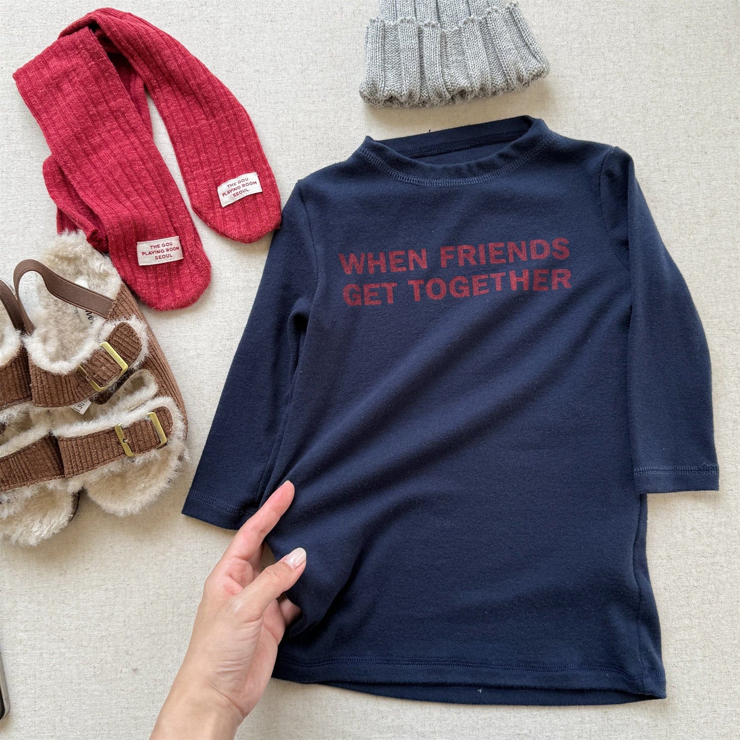 長袖Tシャツ Navy / 80cm ロゴプリント長袖Tシャツハイネックカットソー【mh0010913】