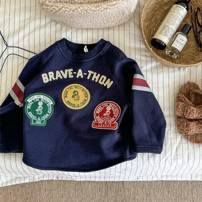 長袖Tシャツ Navy Blue / 12M  80CM キッズトップス ワッペンロゴ裏フリース長袖スウェットシャツ【mh0008444】