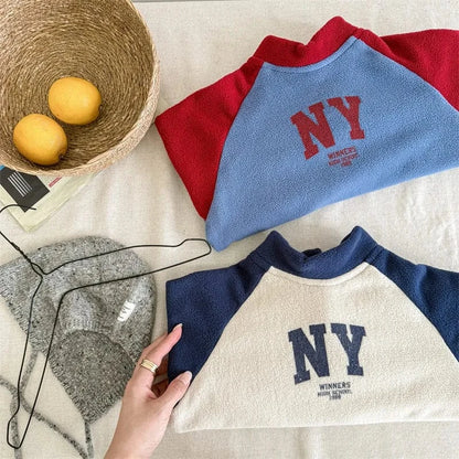 長袖Tシャツ キッズトップス NYロゴフリースラグランパッチワーク長袖Tシャツ【mh0007928】