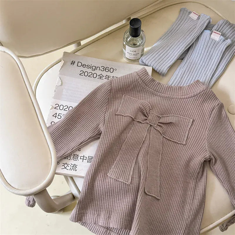 長袖Tシャツ Pink / 12M  80CM キッズトップス 長袖Tシャツ カットソー リボン刺繍 3カラー【mh0006611】