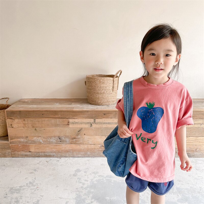 半袖Tシャツ Pink / 80cm Berry Print Short Sleeve T-Shirt ベリープリント 半袖Tシャツ【mh0012140】
