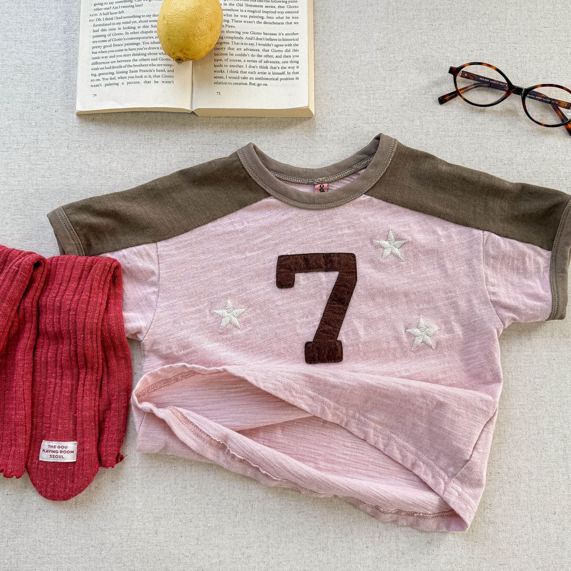 半袖Tシャツ Pink / 80cm ナンバースターロゴプリントパッチワークラグラン半袖Tシャツ【mh0009382】