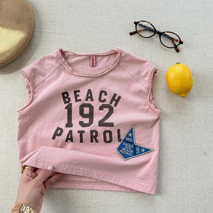 半袖Tシャツ Pink / 80cm ロゴプリントノースリーブTシャツ【mh0010127】