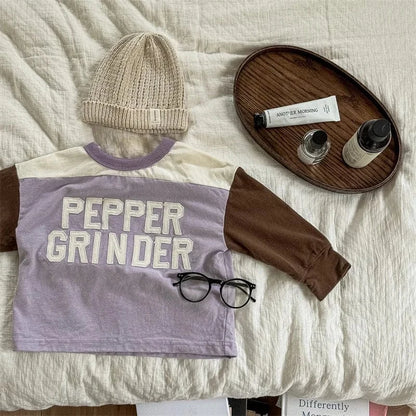 長袖Tシャツ Purple / 12M  80CM キッズトップス 長袖Tシャツ ホッケーシャツ パッチワーク レターロゴ刺繍 2カラー【mh0006594】