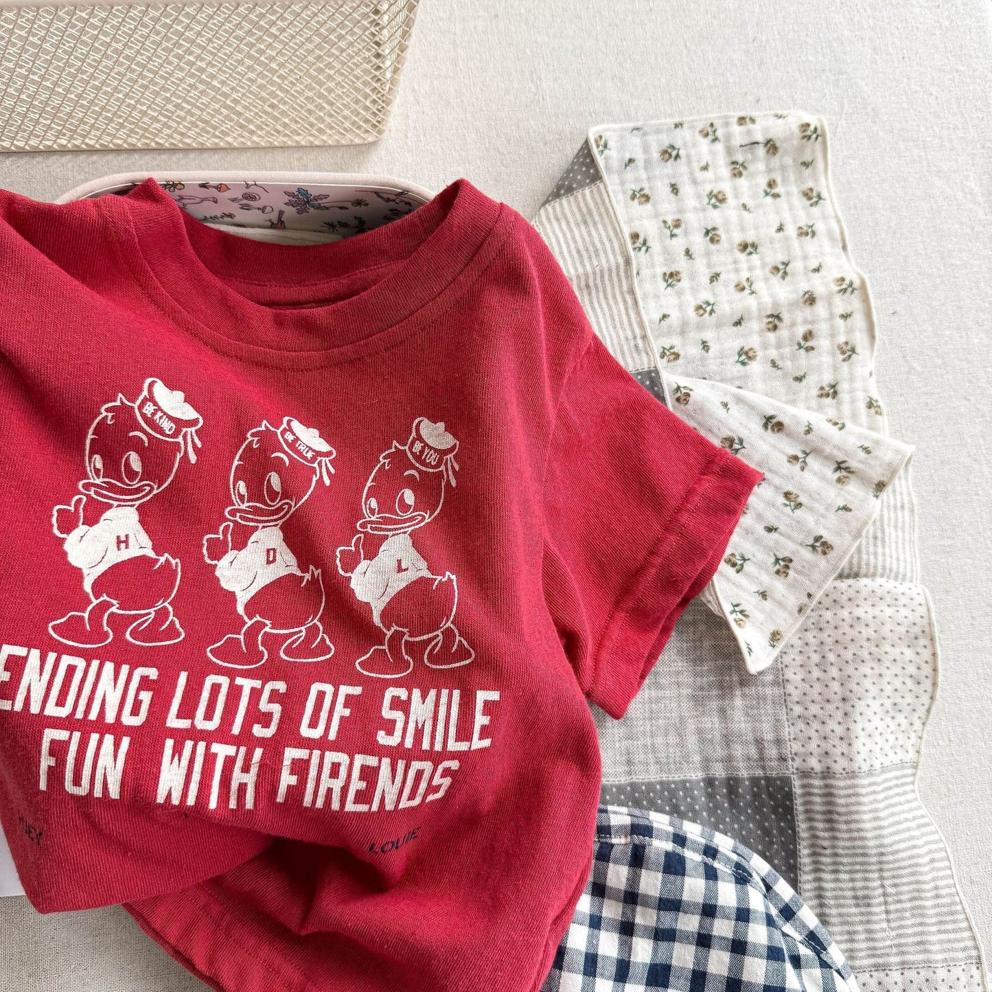 半袖Tシャツ Red / 80cm ダックプリントロゴ半袖Tシャツ【mh0009385】