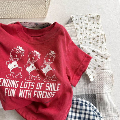 半袖Tシャツ Red / 80cm ダックプリントロゴ半袖Tシャツ【mh0009385】