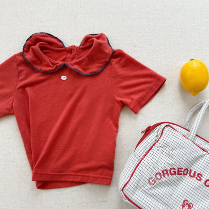 半袖Tシャツ Red / 80cm 丸襟半袖Tシャツブラウス【mh0009785】