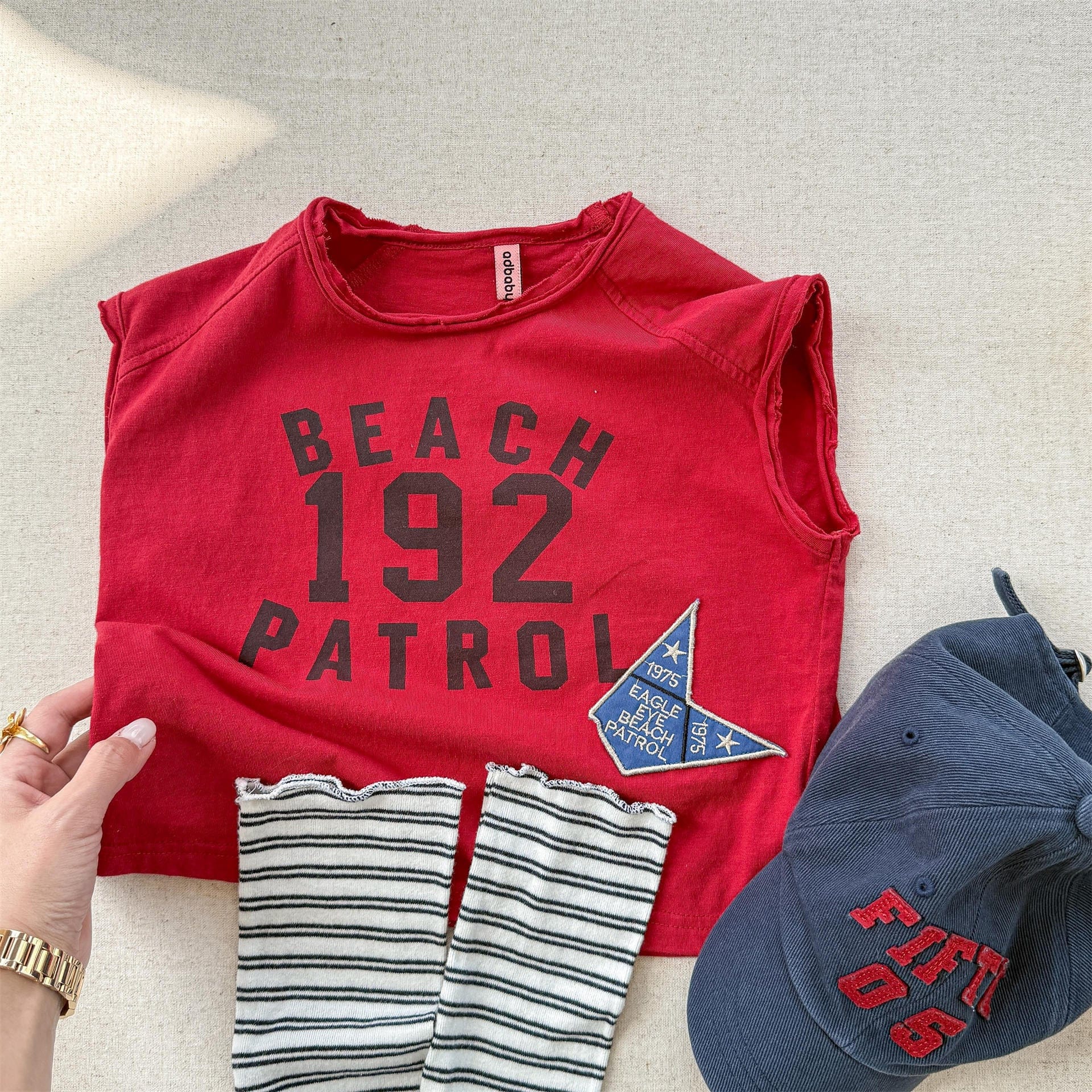 半袖Tシャツ Red / 80cm ロゴプリントノースリーブTシャツ【mh0010127】