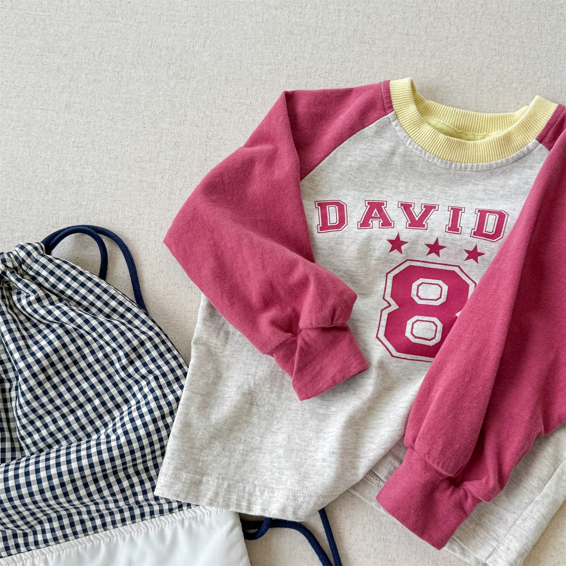 長袖Tシャツ Red / 80cm パッチワークラグラン長袖Tシャツ【mh0010630】