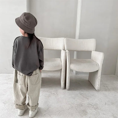 長袖Tシャツ キッズトップス 長袖スウェットTシャツ ルーズシルエット レターロゴプリント 2カラー【mh0006180】