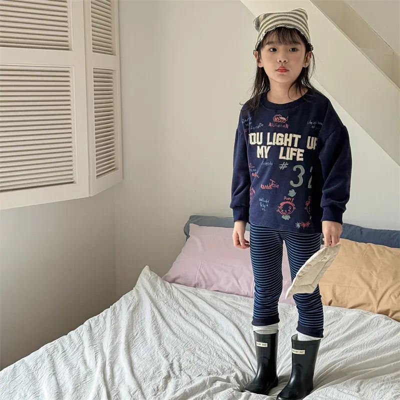 長袖Tシャツ キッズトップス 長袖Tシャツ スウェットシャツ 刺繍プリントロゴ 2カラー【mh0006622】