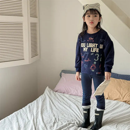 長袖Tシャツ キッズトップス 長袖Tシャツ スウェットシャツ 刺繍プリントロゴ 2カラー【mh0006622】