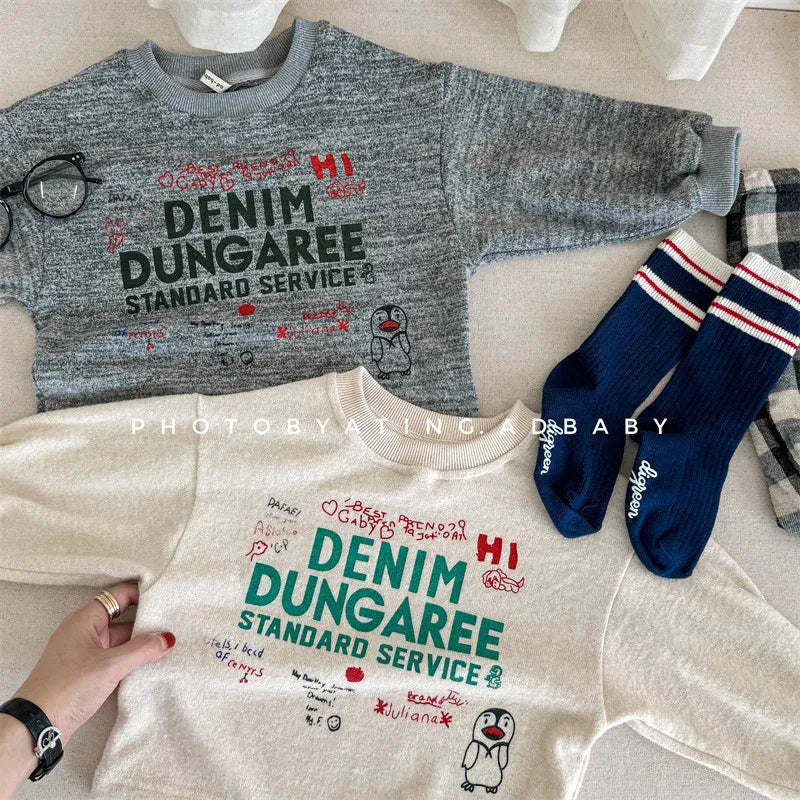 長袖Tシャツ キッズトップス 長袖Tシャツ レターロゴペンギンプリント 2カラー【mh0006625】