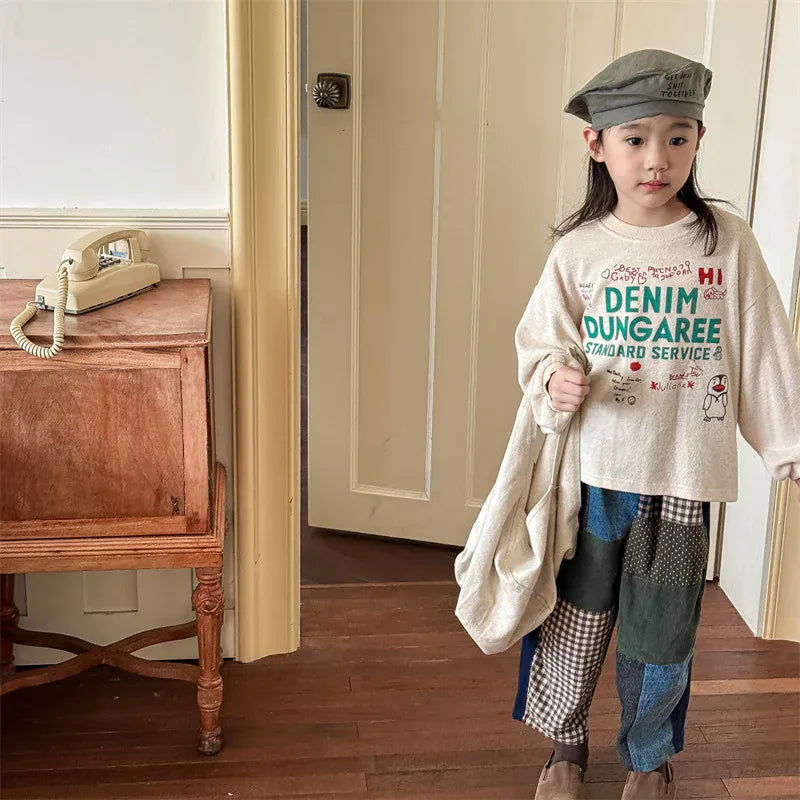 長袖Tシャツ キッズトップス 長袖Tシャツ レターロゴペンギンプリント 2カラー【mh0006625】