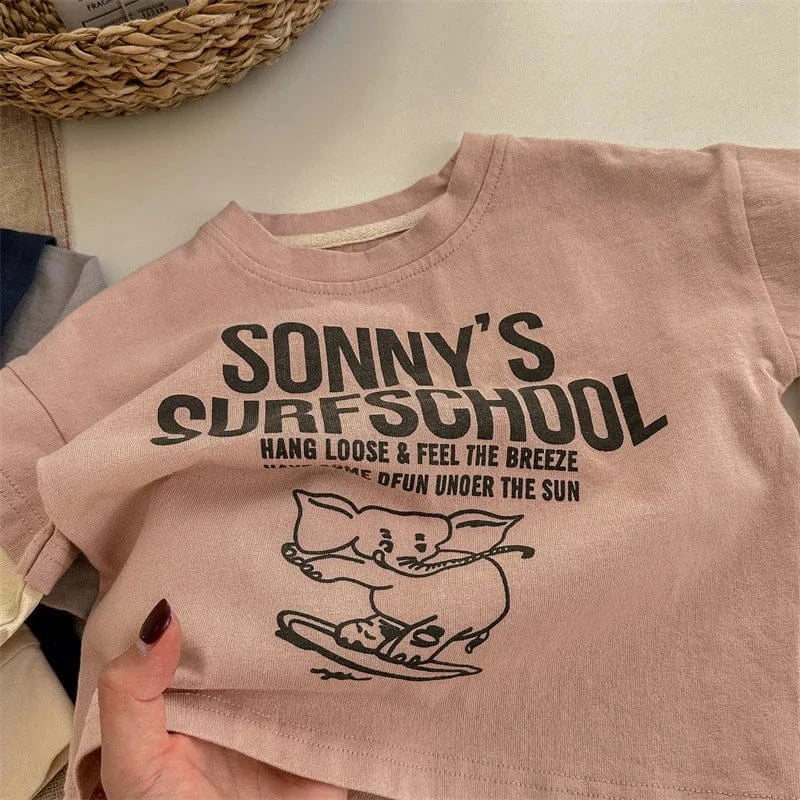 長袖Tシャツ キッズトップス 象エレファントプリント袖パッチワーク長袖Tシャツ 2カラー【mh0006849】