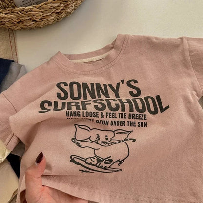 長袖Tシャツ キッズトップス 象エレファントプリント袖パッチワーク長袖Tシャツ 2カラー【mh0006849】