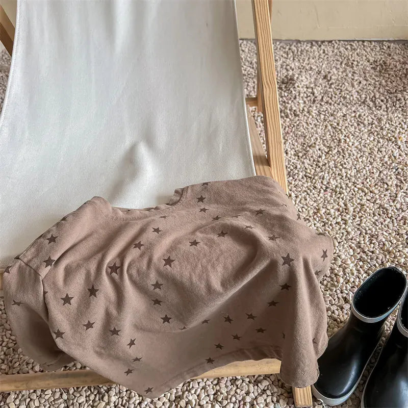 長袖Tシャツ キッズトップス スター星プリント長袖ルーズTシャツ 2カラー【mh0007313】