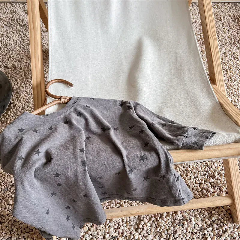 長袖Tシャツ キッズトップス スター星プリント長袖ルーズTシャツ 2カラー【mh0007313】